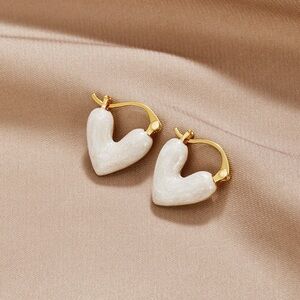 NWOT White Heart Hoop Enamel Earrings